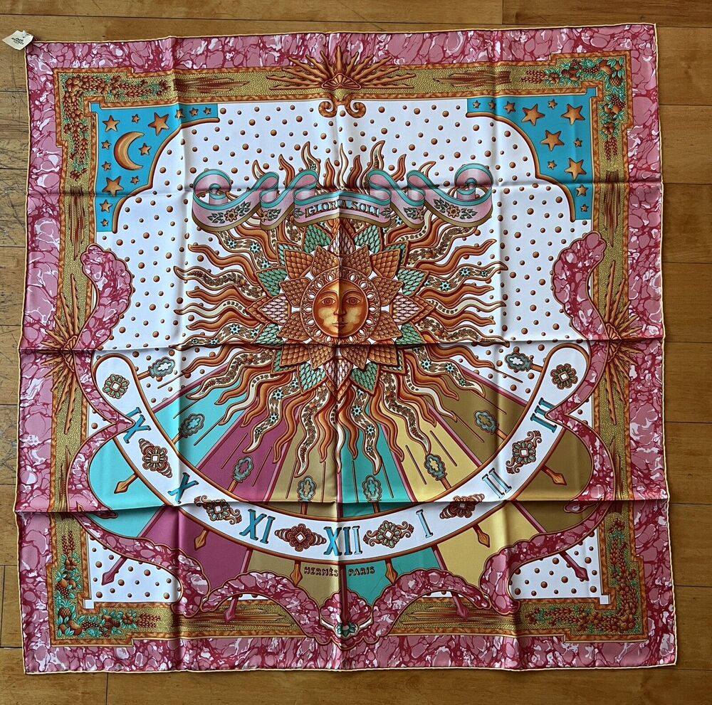 Hermès Gloria Soli Scarf 100% Silk 35.5”x35.5” NEW NWT Sun Old Money Luxury